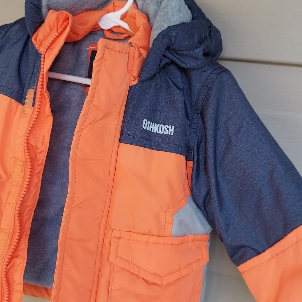 NWOT OshKosh B'gosh Orange and Blue Winter Snowsuit Coat and Bibs 12 Months